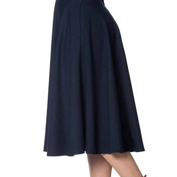 NWT Medium DiDi Navy Blue Retro Rockabilly Vintage Swing Pocket Skirt Modcloth - Picture 2 of 8